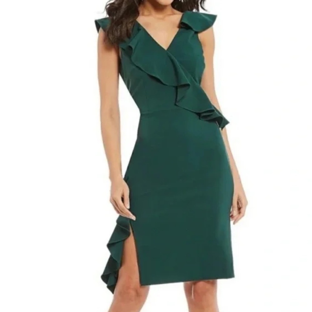 Gianni Bini Green Ruffle Slit Dress